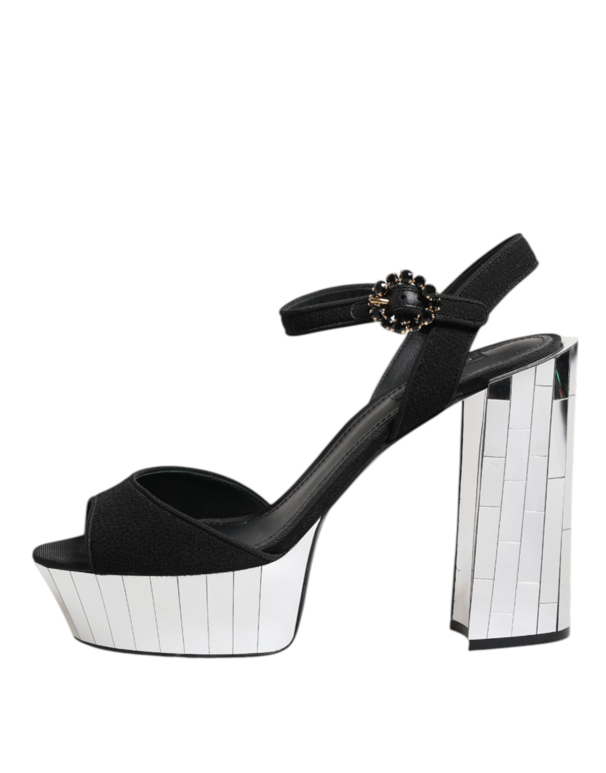 Dolce & Gabbana Women's Crystal Leather Viscose & Wool Ankle Strap Sandals - Black Silver