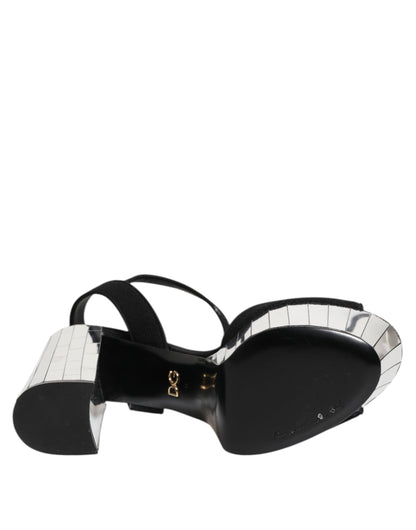 Dolce & Gabbana Women's Crystal Leather Viscose & Wool Ankle Strap Sandals - Black Silver