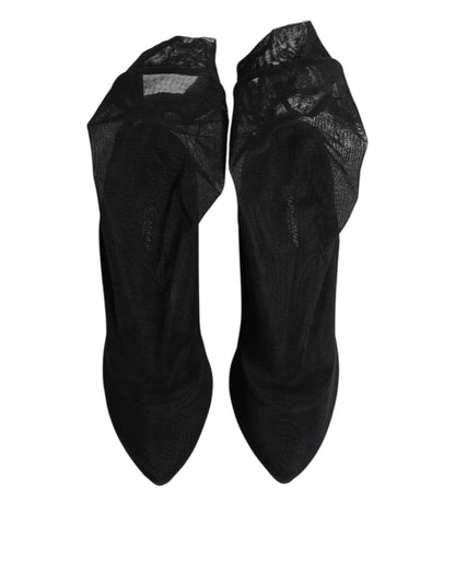 Dolce & Gabbana Women's Silk Viscose Nylon & Leather Sock Boots - Black