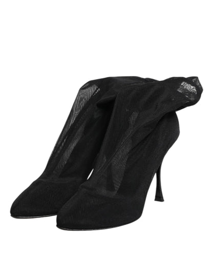 Dolce & Gabbana Women's Silk Viscose Nylon & Leather Sock Boots - Black