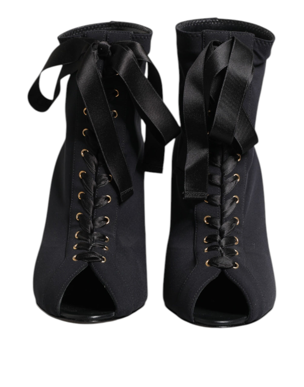 Dolce & Gabbana Women's Nylon Polyester Elastane & Leather Stiletto Lace-Up Ankle Boots - Black