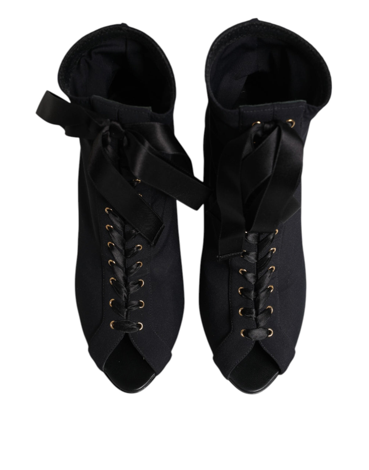 Dolce & Gabbana Women's Nylon Polyester Elastane & Leather Stiletto Lace-Up Ankle Boots - Black