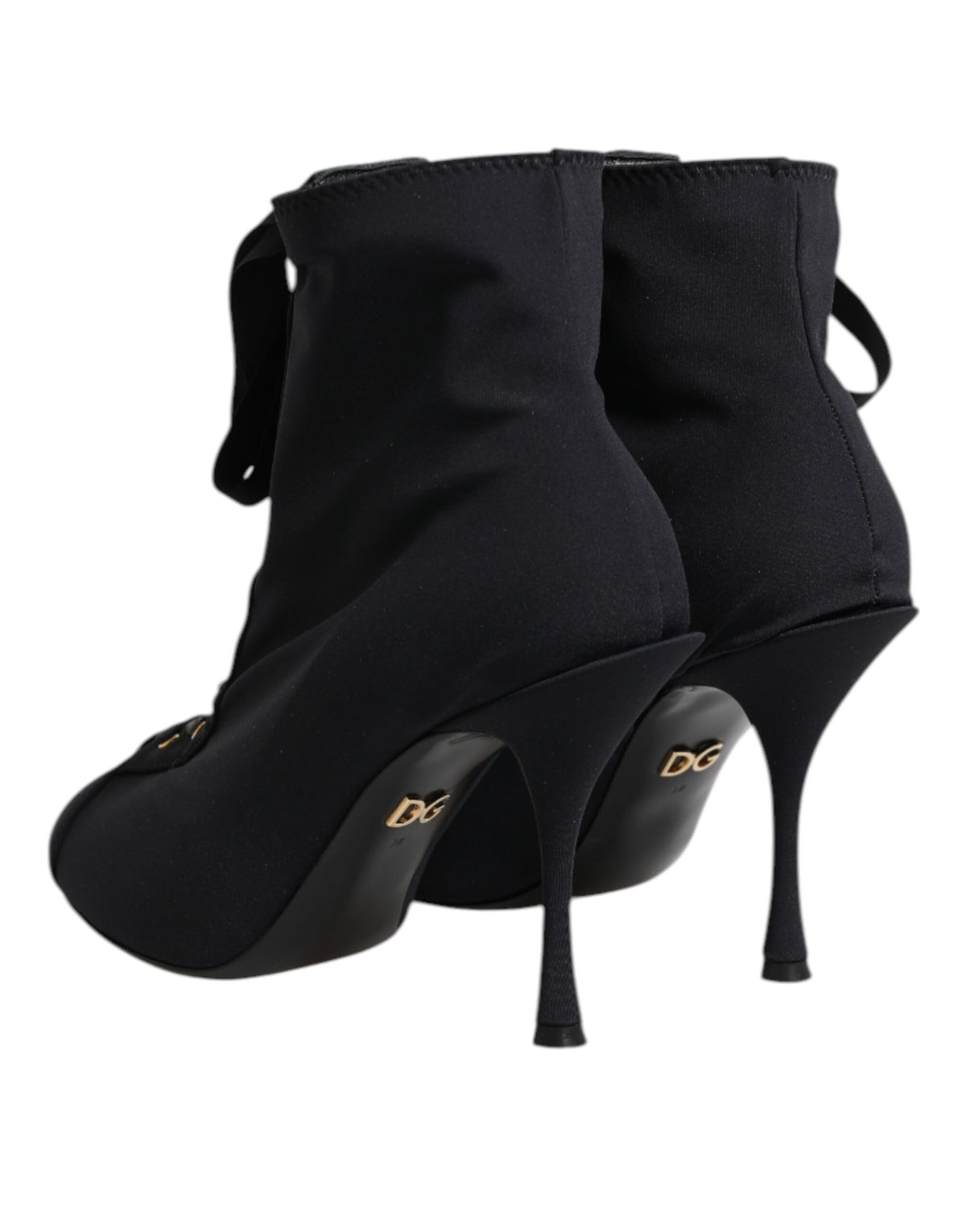 Dolce & Gabbana Women's Nylon Polyester Elastane & Leather Stiletto Lace-Up Ankle Boots - Black