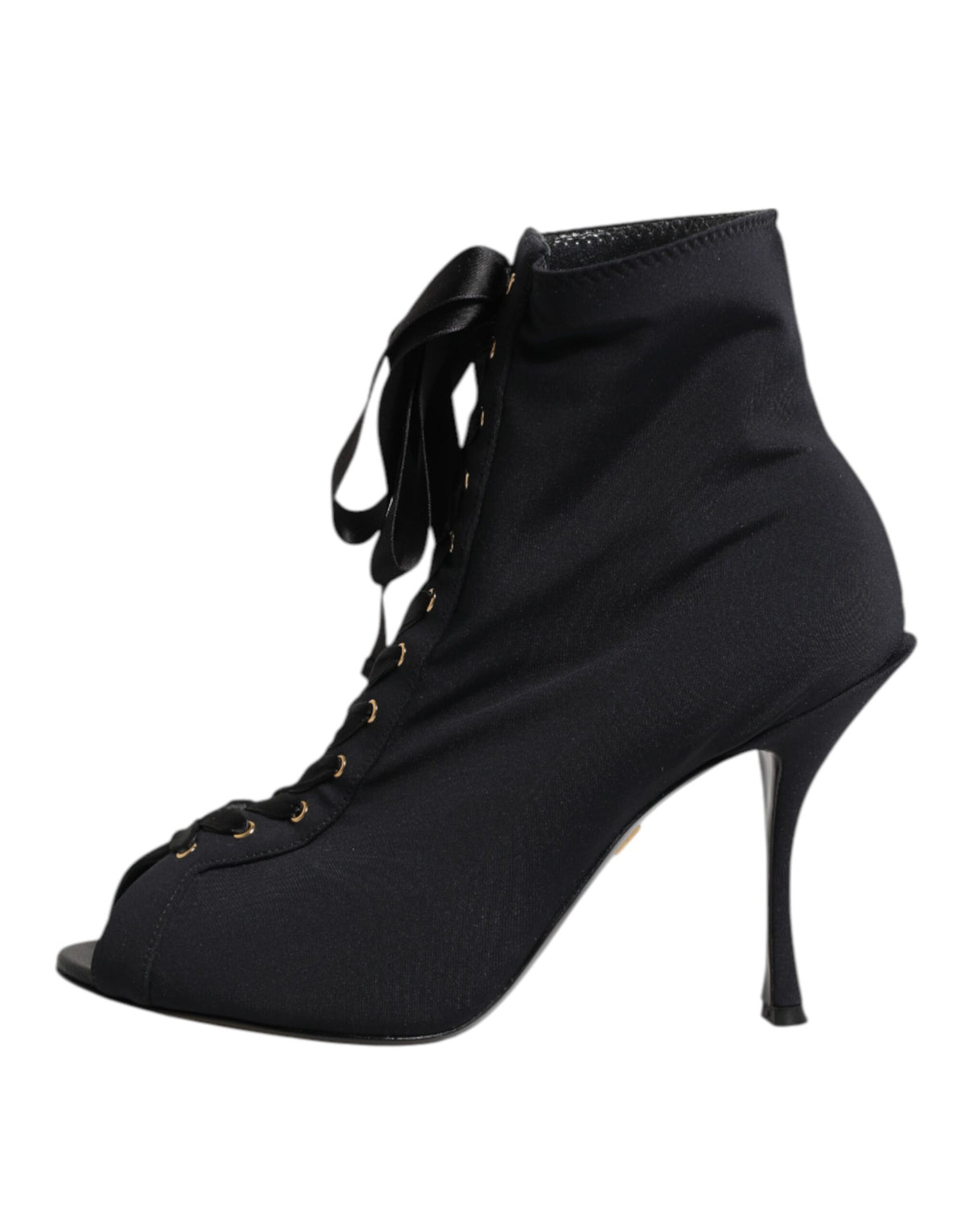 Dolce & Gabbana Women's Nylon Polyester Elastane & Leather Stiletto Lace-Up Ankle Boots - Black