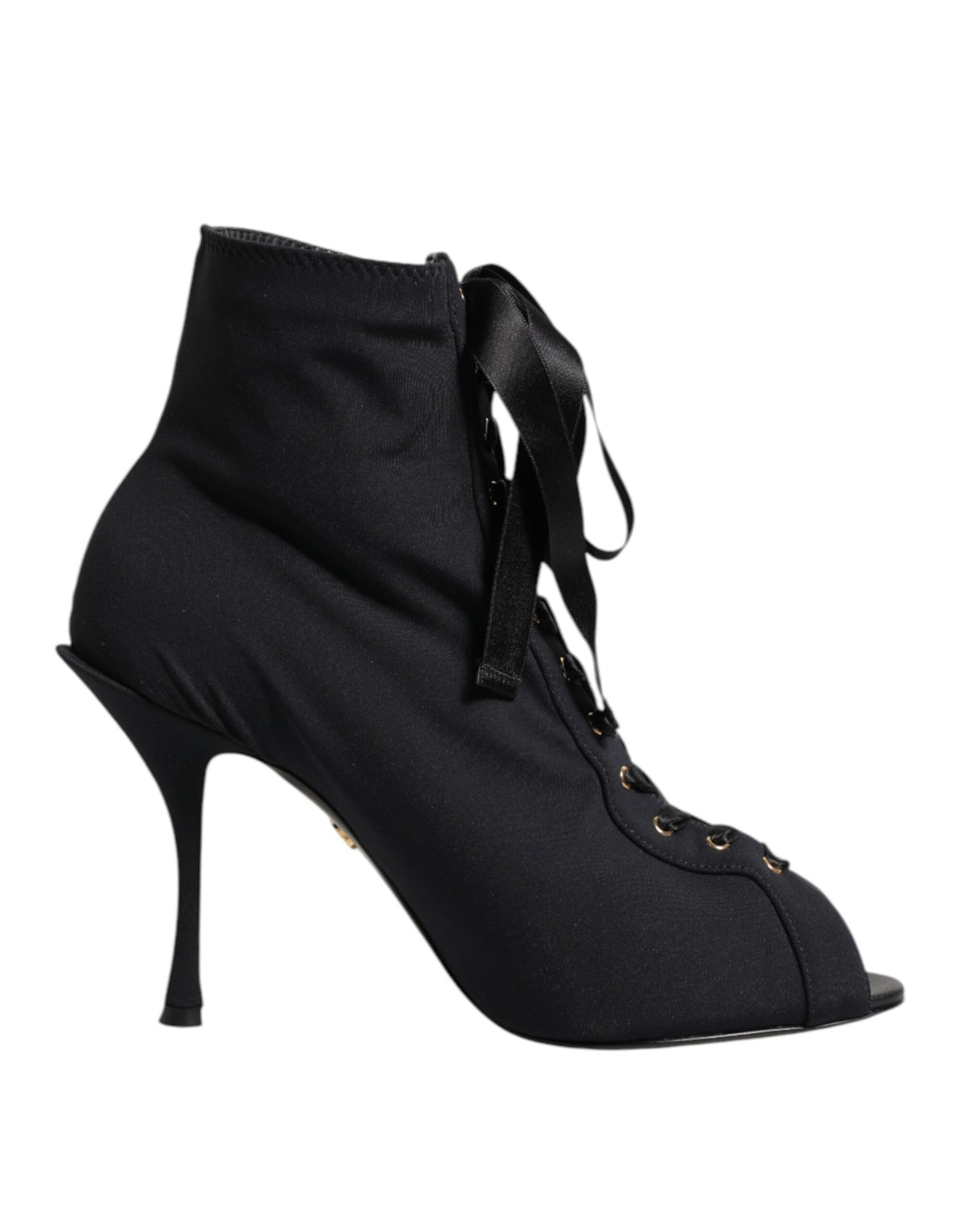 Dolce & Gabbana Women's Nylon Polyester Elastane & Leather Stiletto Lace-Up Ankle Boots - Black