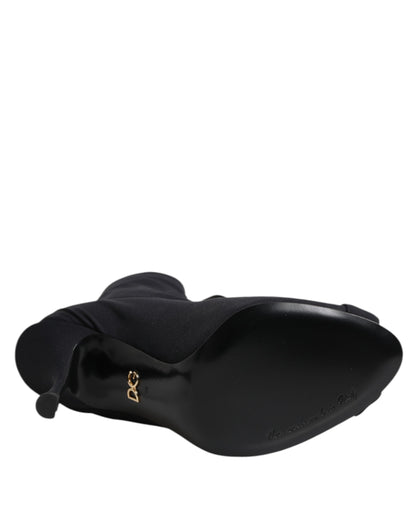 Dolce & Gabbana Women's Nylon Polyester Elastane & Leather Stiletto Lace-Up Ankle Boots - Black
