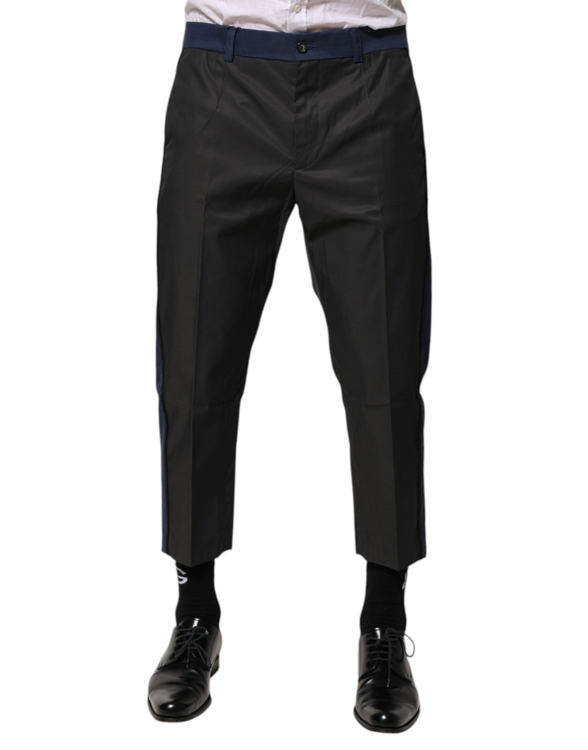 Dolce & Gabbana Men's Relaxed Fit Cropped Nylon Cotton Chinos Pants - Blue Gray
