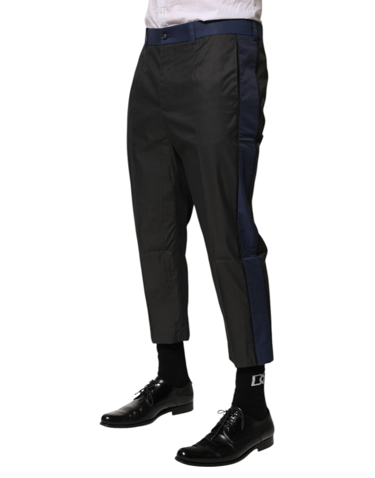 Dolce & Gabbana Men's Relaxed Fit Cropped Nylon Cotton Chinos Pants - Blue Gray