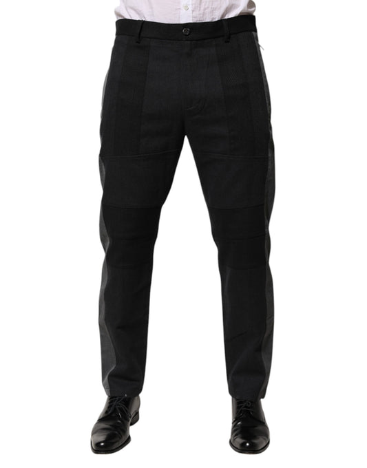 Dolce & Gabbana Men's Tapered Leg Cotton Silk & Wool Trousers - Black Gray Signature