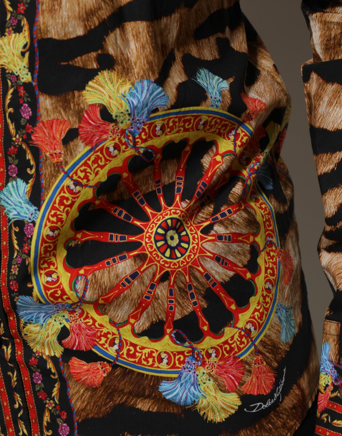Dolce & Gabbana Men's Long-Sleeve Cotton Dress Shirt - Animal Gold Multicolor Print