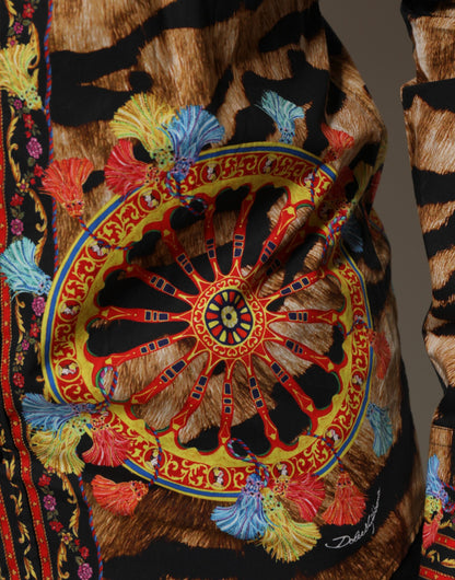 Dolce & Gabbana Men's Long-Sleeve Cotton Dress Shirt - Animal Gold Multicolor Print