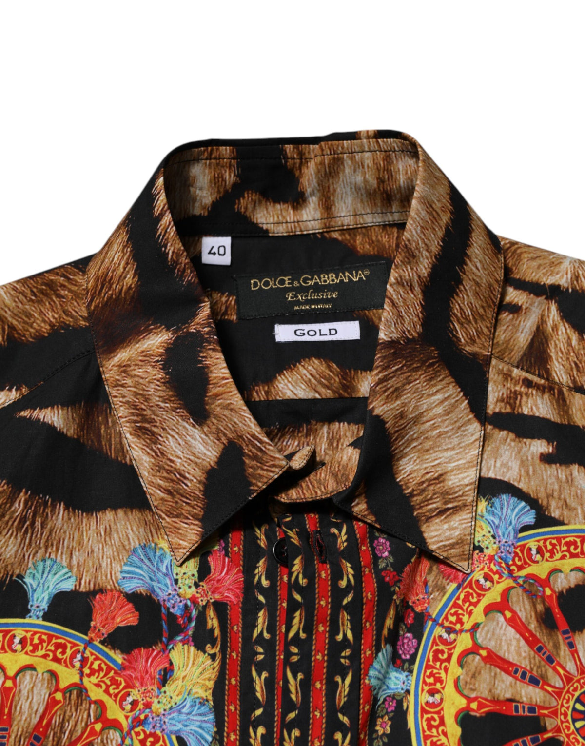 Dolce & Gabbana Men's Long-Sleeve Cotton Dress Shirt - Animal Gold Multicolor Print