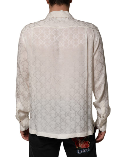 Dolce & Gabbana Men's Long-Sleeve Silk Dress Shirt - White Print
