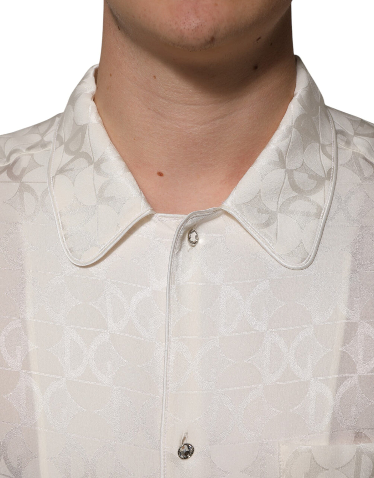 Dolce & Gabbana Men's Long-Sleeve Silk Dress Shirt - White Print