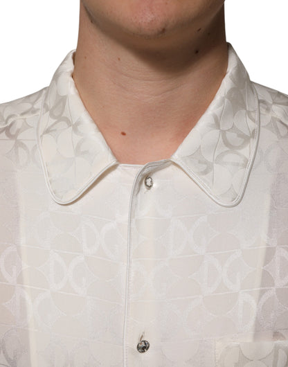Dolce & Gabbana Men's Long-Sleeve Silk Dress Shirt - White Print