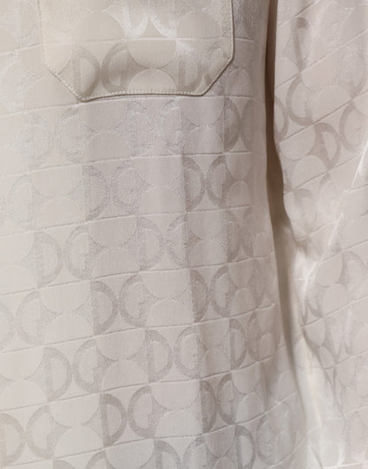 Dolce & Gabbana Men's Long-Sleeve Silk Dress Shirt - White Print
