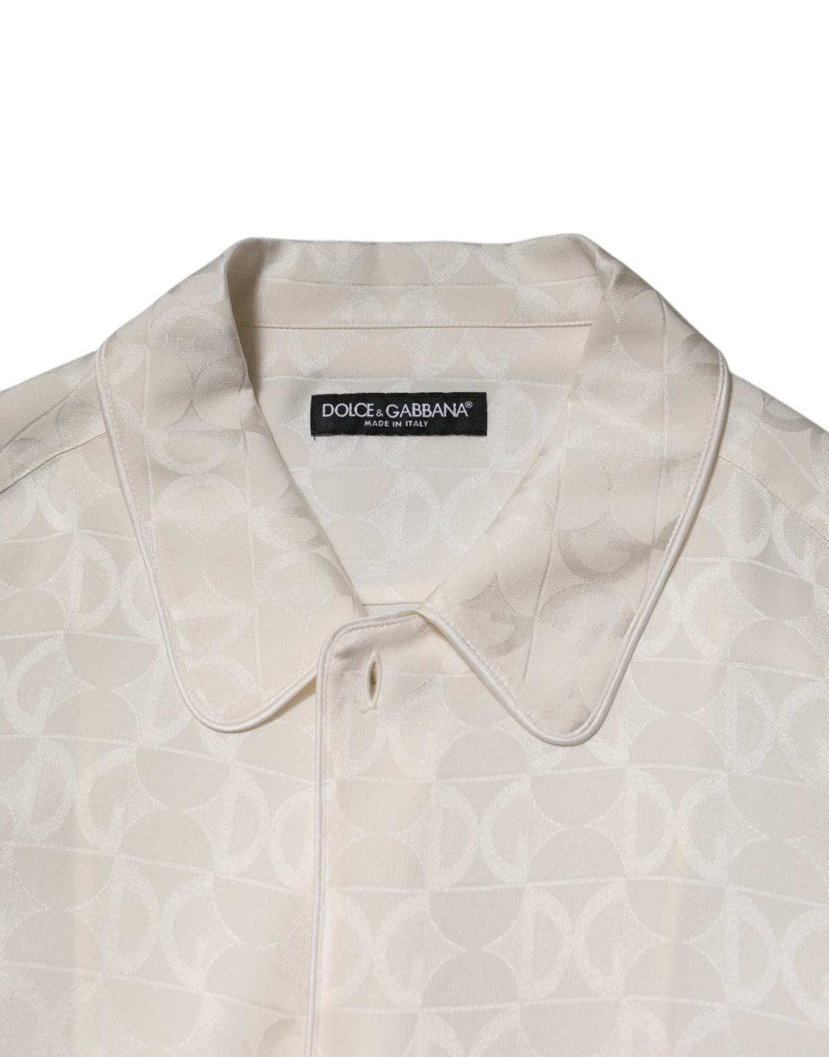 Dolce & Gabbana Men's Long-Sleeve Silk Dress Shirt - White Print