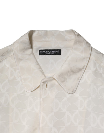 Dolce & Gabbana Men's Long-Sleeve Silk Dress Shirt - White Print