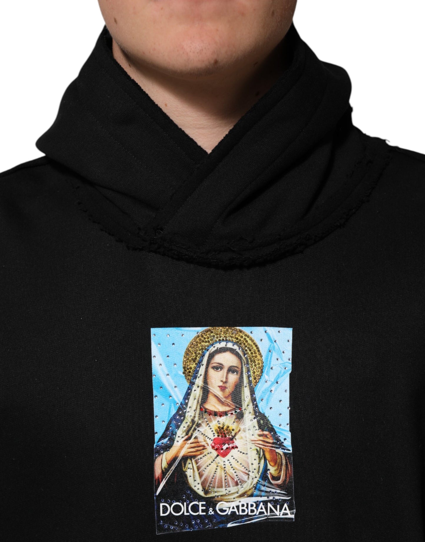 Dolce & Gabbana Black Printed Hoodie Crystal Embellished Jacket