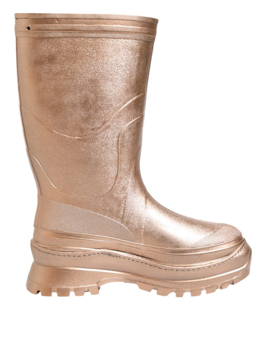 Dolce & Gabbana Rose Gold Rubber Pull On Rain Boots  Shoes