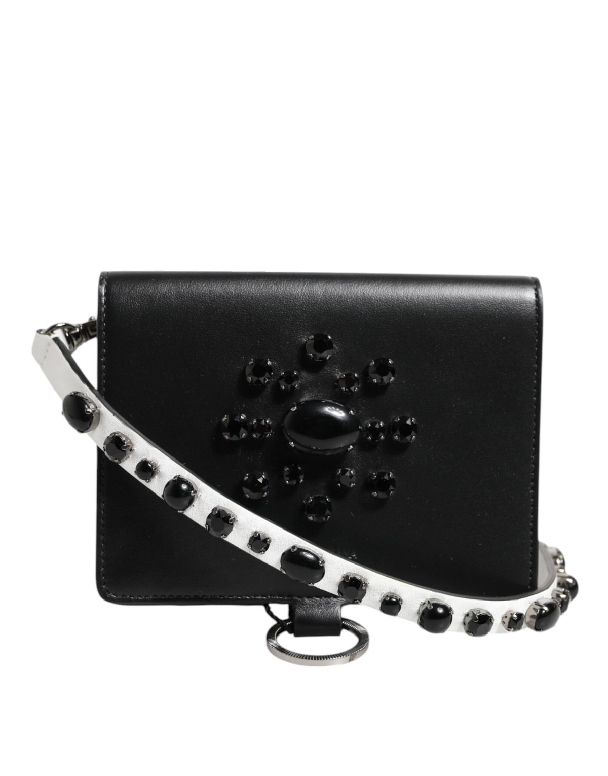 Dolce & Gabbana Brass Crystal Calf Leather Cardholder Wallet - Black Silver