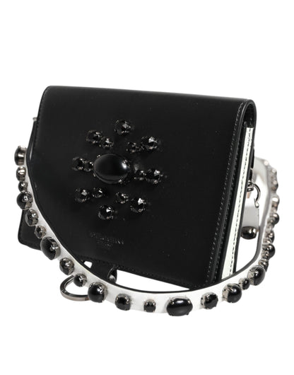 Dolce & Gabbana Brass Crystal Calf Leather Cardholder Wallet - Black Silver