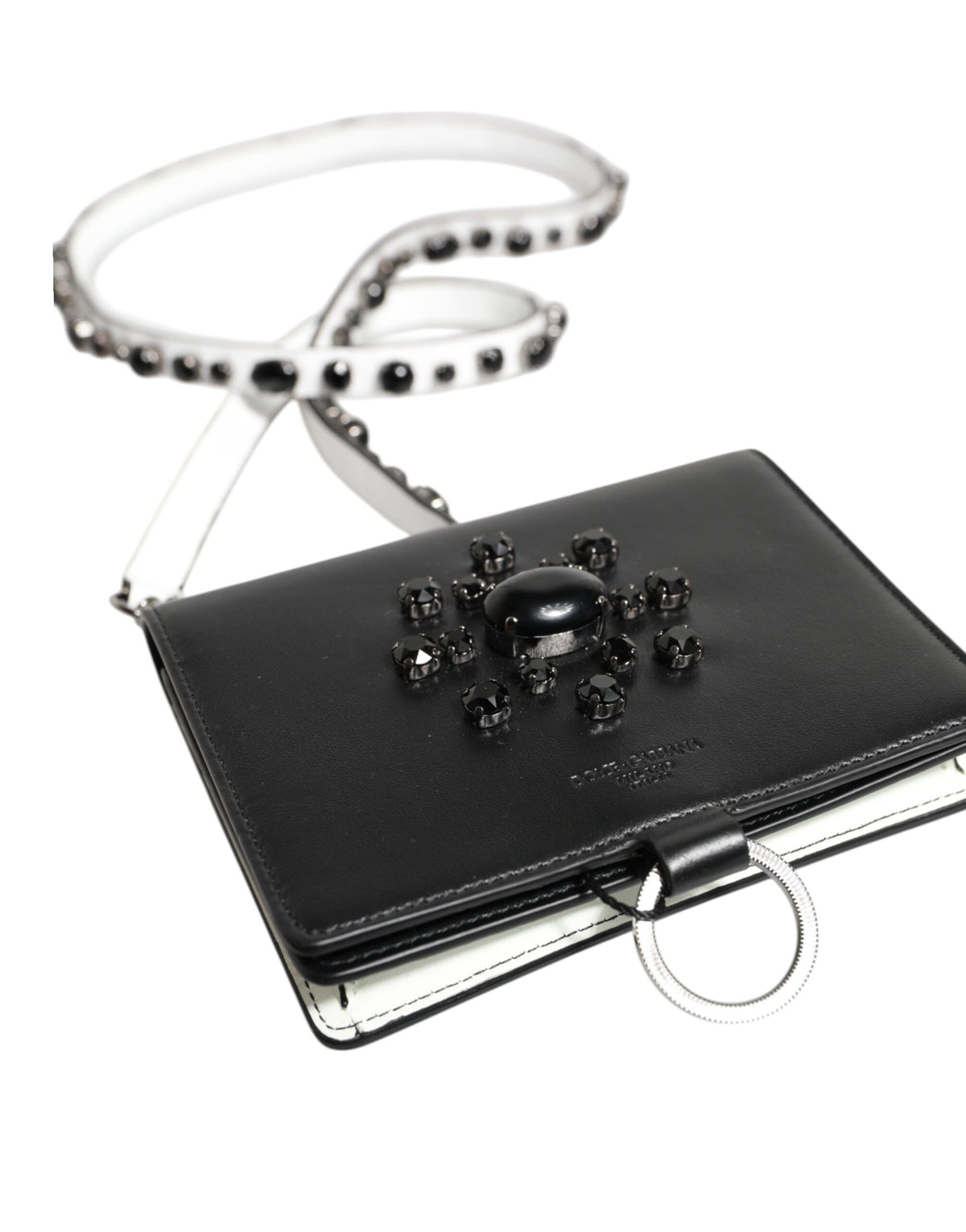 Dolce & Gabbana Brass Crystal Calf Leather Cardholder Wallet - Black Silver