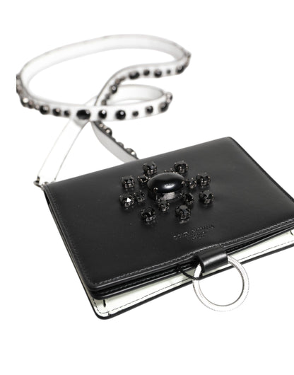 Dolce & Gabbana Brass Crystal Calf Leather Cardholder Wallet - Black Silver