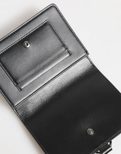 Dolce & Gabbana Brass Crystal Calf Leather Cardholder Wallet - Black Silver