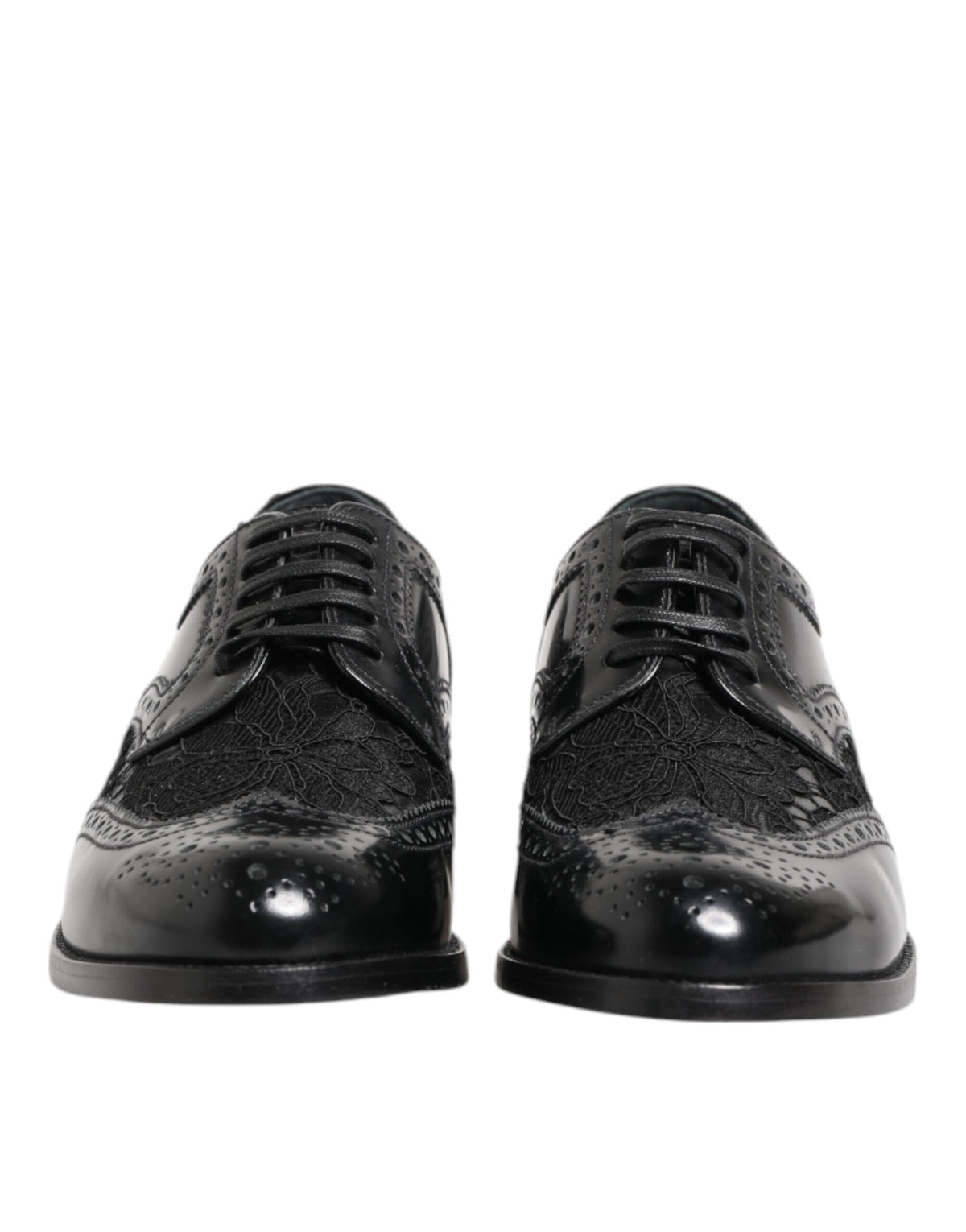 Dolce & Gabbana Unisex Calf & Lamb Leather Cotton Nylon Viscose Derby Lace-Up Shoes - Black Floral Signature