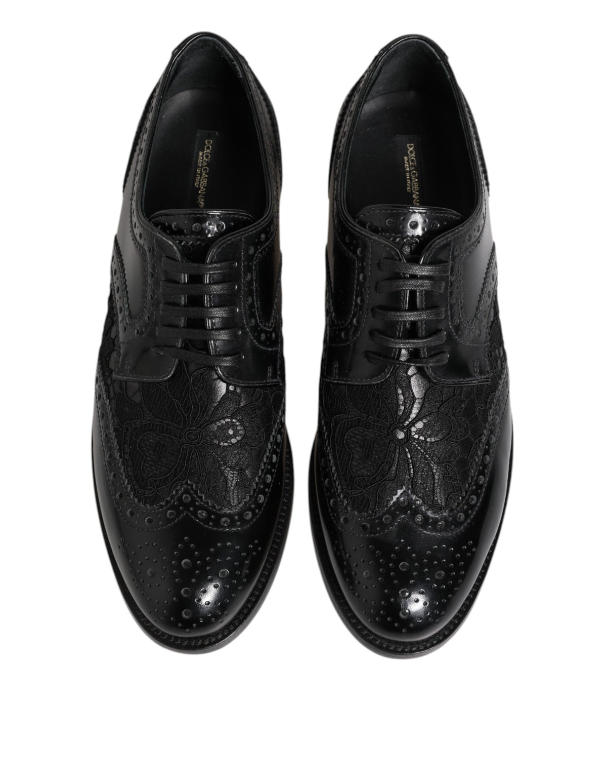 Dolce & Gabbana Unisex Calf & Lamb Leather Cotton Nylon Viscose Derby Lace-Up Shoes - Black Floral Signature