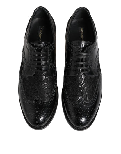 Dolce & Gabbana Unisex Calf & Lamb Leather Cotton Nylon Viscose Derby Lace-Up Shoes - Black Floral Signature