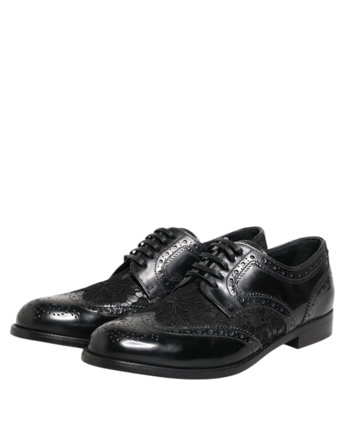 Dolce & Gabbana Unisex Calf & Lamb Leather Cotton Nylon Viscose Derby Lace-Up Shoes - Black Floral Signature