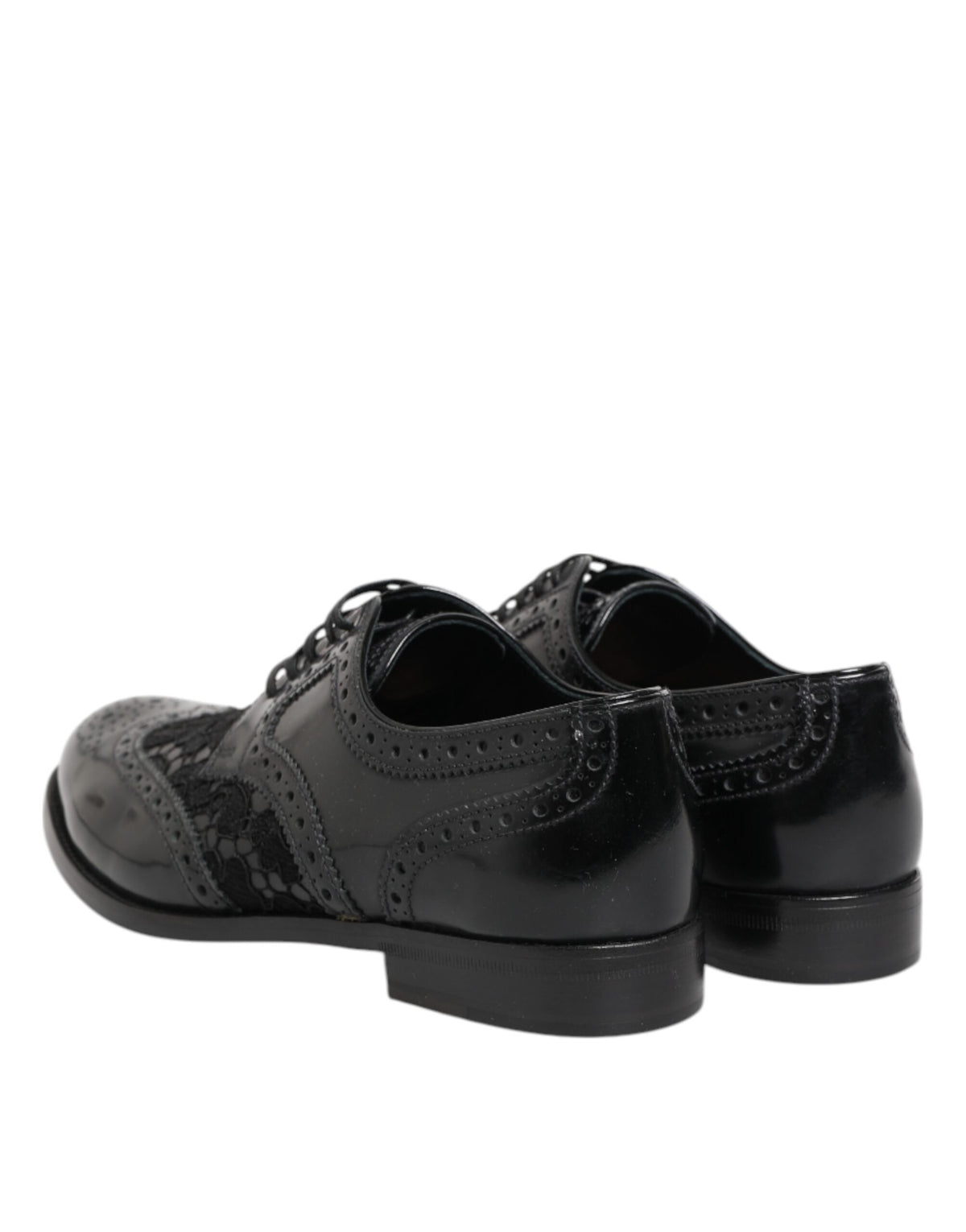 Dolce & Gabbana Unisex Calf & Lamb Leather Cotton Nylon Viscose Derby Lace-Up Shoes - Black Floral Signature