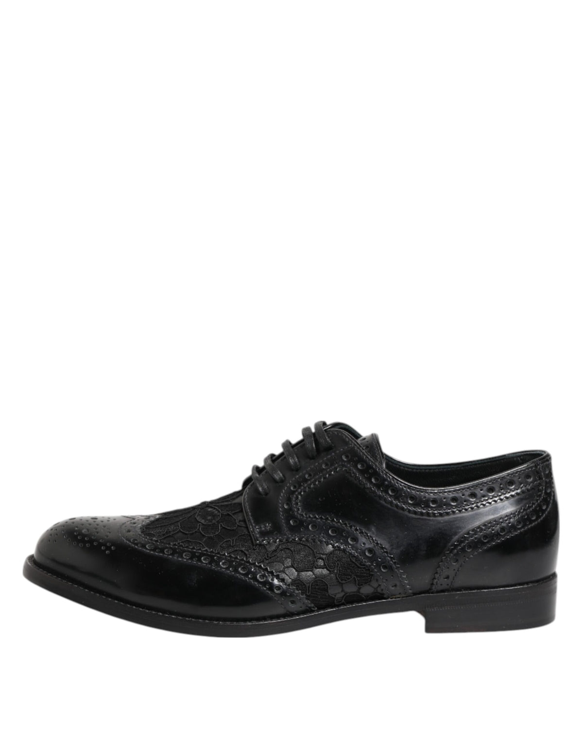 Dolce & Gabbana Unisex Calf & Lamb Leather Cotton Nylon Viscose Derby Lace-Up Shoes - Black Floral Signature