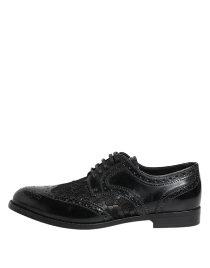 Dolce & Gabbana Unisex Calf & Lamb Leather Cotton Nylon Viscose Derby Lace-Up Shoes - Black Floral Signature