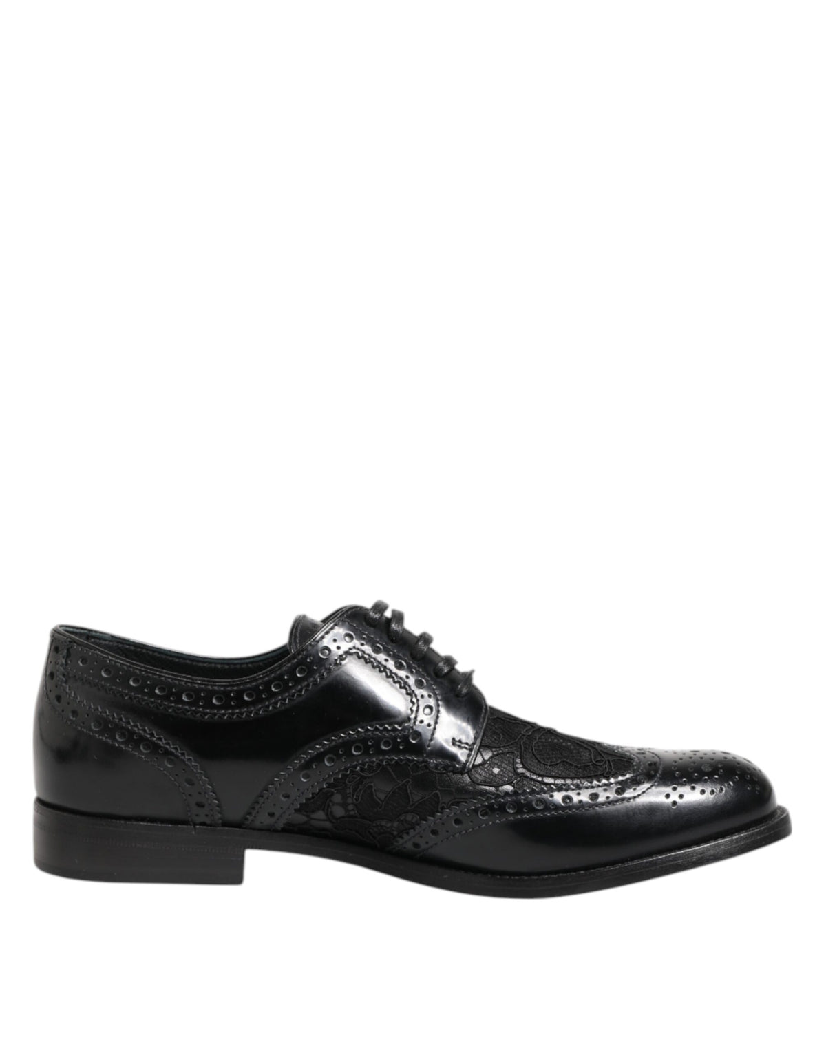 Dolce & Gabbana Unisex Calf & Lamb Leather Cotton Nylon Viscose Derby Lace-Up Shoes - Black Floral Signature