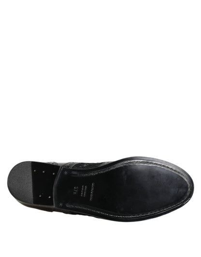 Dolce & Gabbana Unisex Calf & Lamb Leather Cotton Nylon Viscose Derby Lace-Up Shoes - Black Floral Signature