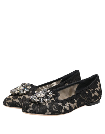 Dolce & Gabbana Women's Leather Nylon Cotton & Viscose Slippers Flat Shoes - Black Dark Blue Floral