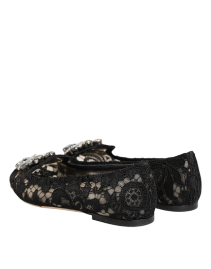 Dolce & Gabbana Women's Leather Nylon Cotton & Viscose Slippers Flat Shoes - Black Dark Blue Floral