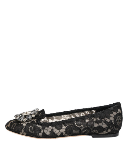 Dolce & Gabbana Women's Leather Nylon Cotton & Viscose Slippers Flat Shoes - Black Dark Blue Floral