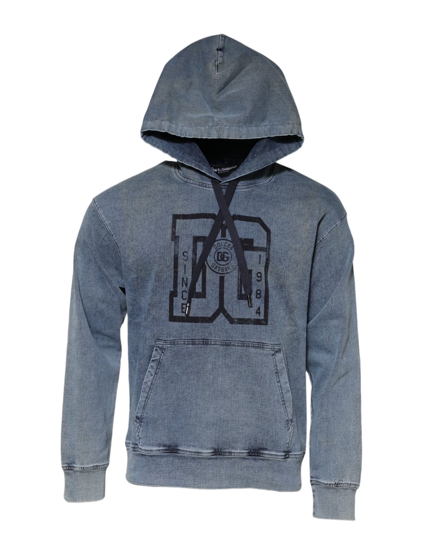 Dolce & Gabbana Blue Cotton Blend Hooded Sweatshirt Sweater