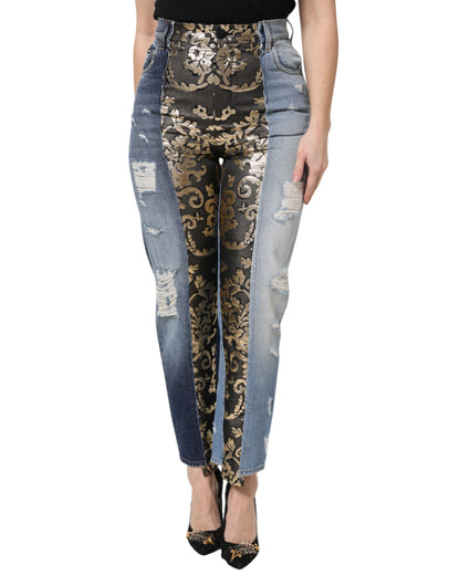 Dolce & Gabbana Women's Tapered Leg High Rise Cotton Denim Nylon Polyester & Silk Jeans - Multicolor Patchwork