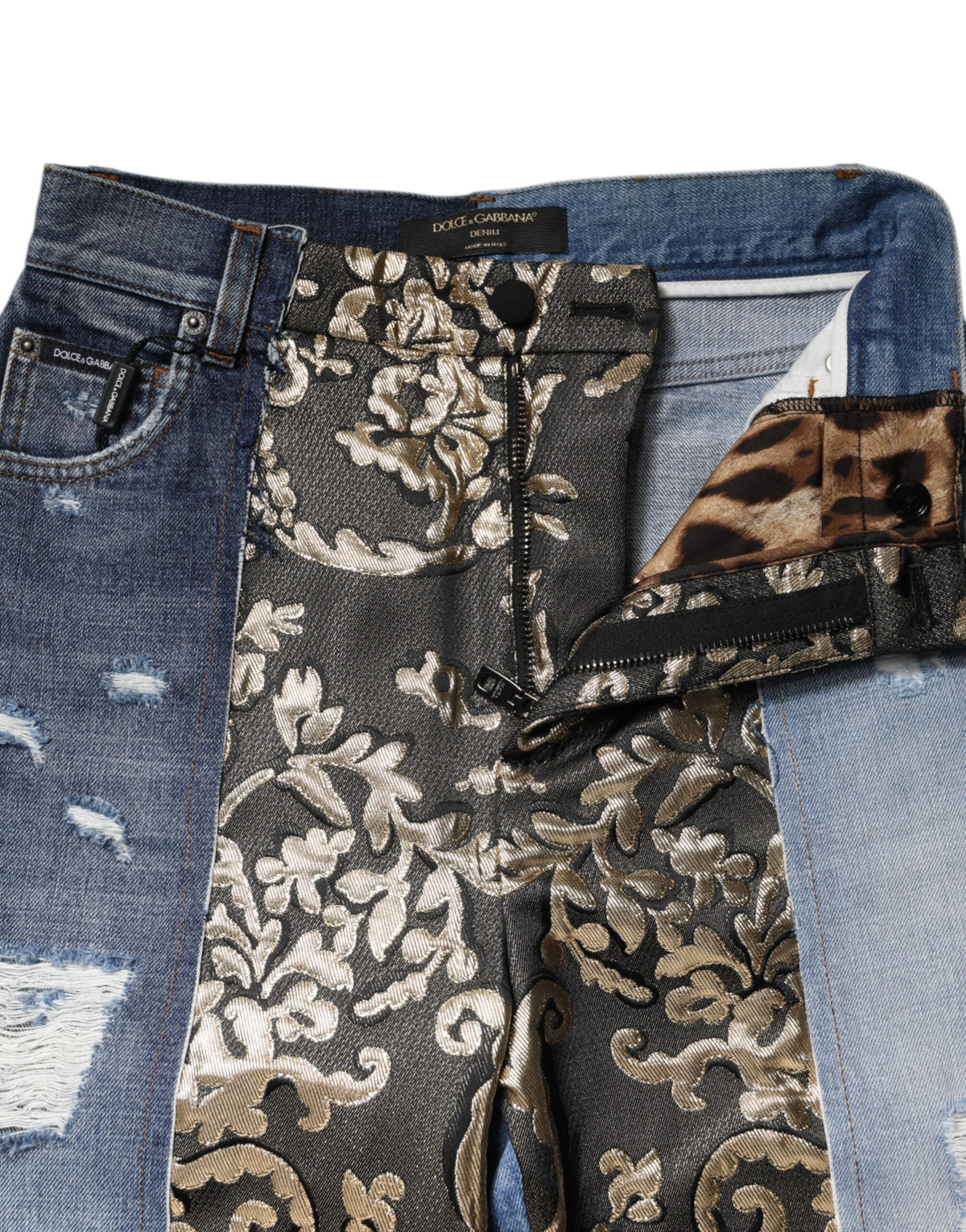 Dolce & Gabbana Women's Tapered Leg High Rise Cotton Denim Nylon Polyester & Silk Jeans - Multicolor Patchwork