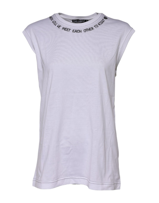 Dolce & Gabbana Women's Sleeveless Round Neck Cotton T-Shirt - White Print