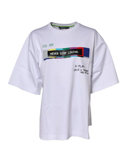 Dolce & Gabbana Play Women's Short-Sleeve Crew Neck Cotton T-Shirt - White Print