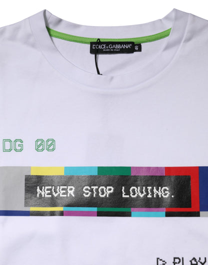Dolce & Gabbana Play Women's Short-Sleeve Crew Neck Cotton T-Shirt - White Print