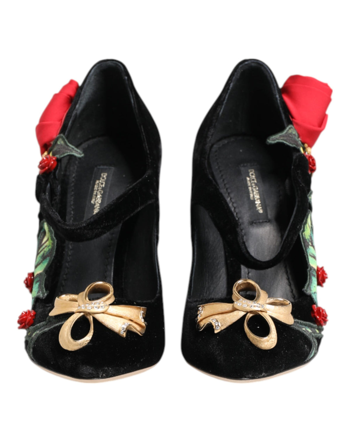 Dolce & Gabbana Women's Crystal Leather Rayon & Silk Mary-Jane Pumps Heels - Black Floral