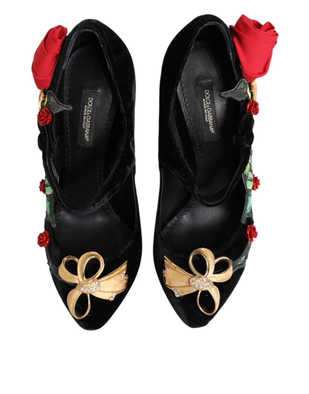 Dolce & Gabbana Women's Crystal Leather Rayon & Silk Mary-Jane Pumps Heels - Black Floral