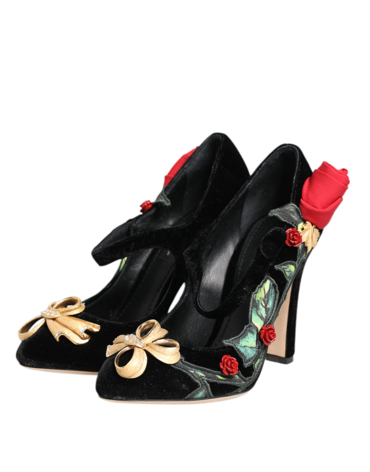 Dolce & Gabbana Women's Crystal Leather Rayon & Silk Mary-Jane Pumps Heels - Black Floral